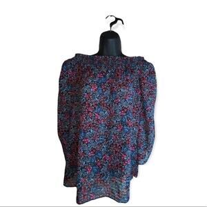 Libby Edelman Blouse Off Shoulder Semi Sheer Floral Print Women’s Size Large